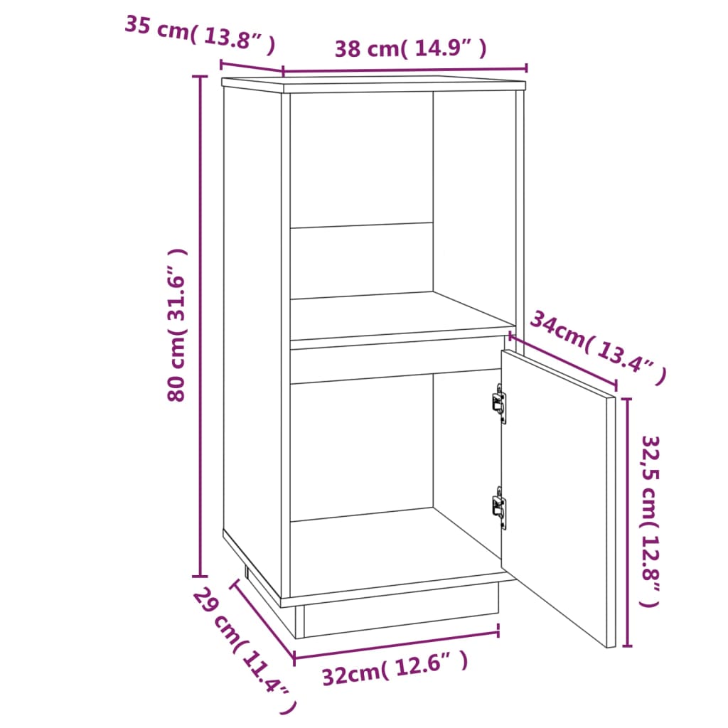 Buffet blanc 38x35x80 cm bois massif de pin - XIOS