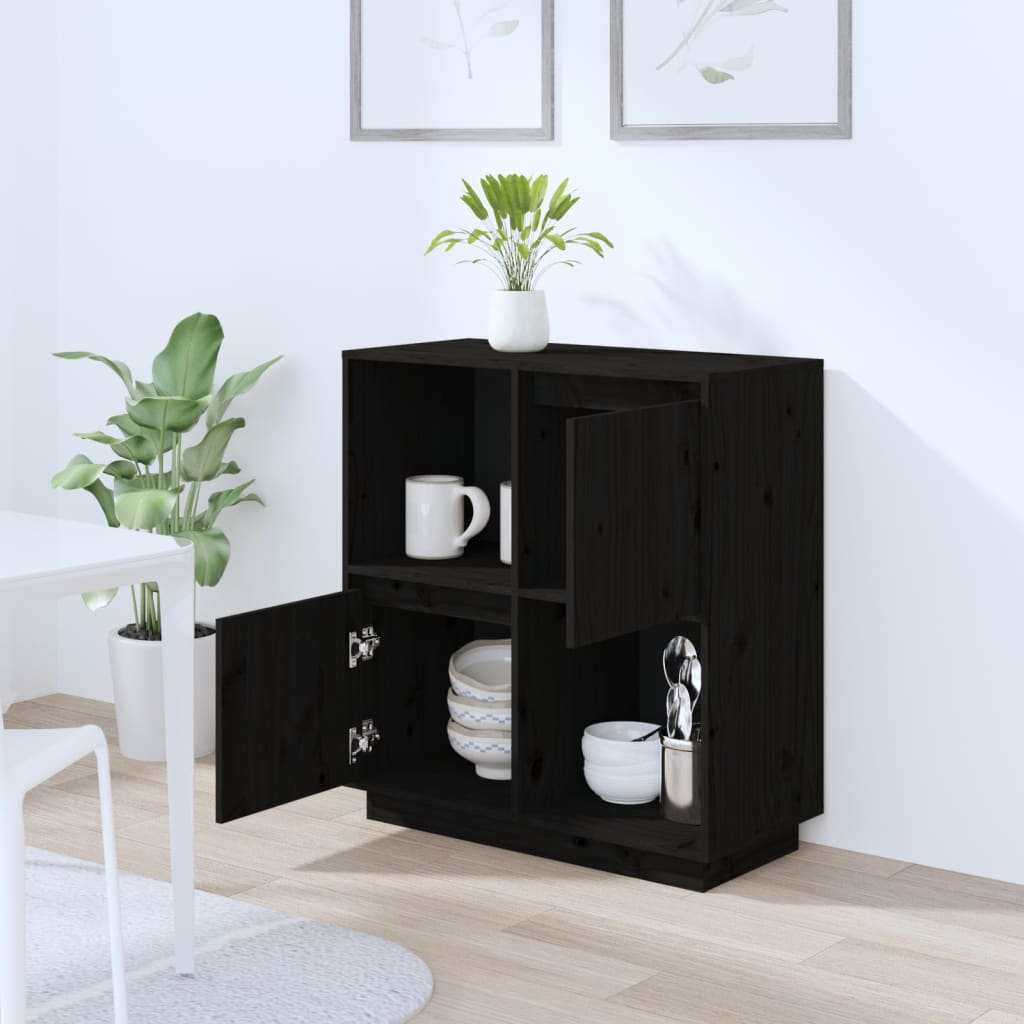 Buffet noir 74x35x80 cm bois massif de pin - XIOS
