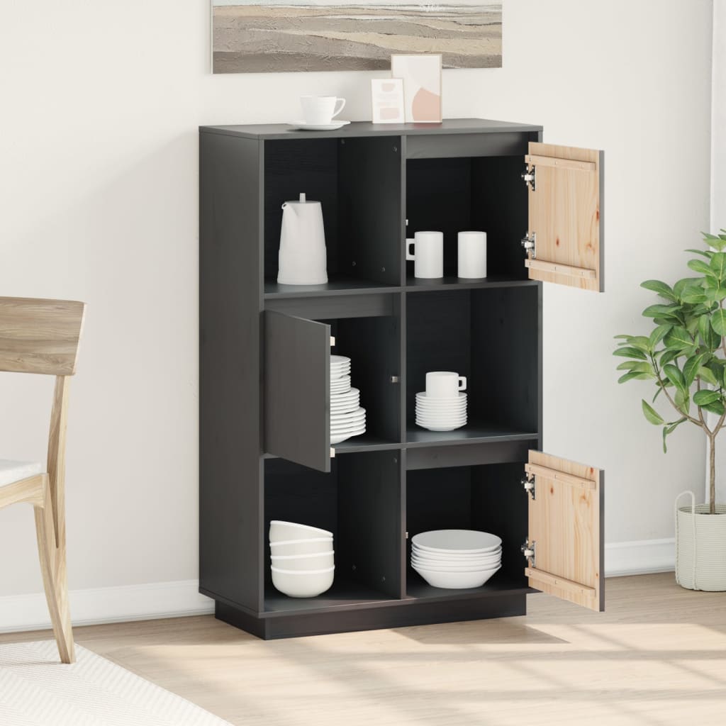 Buffet haut Gris 74x35x117 cm Bois massif de pin - XIOS