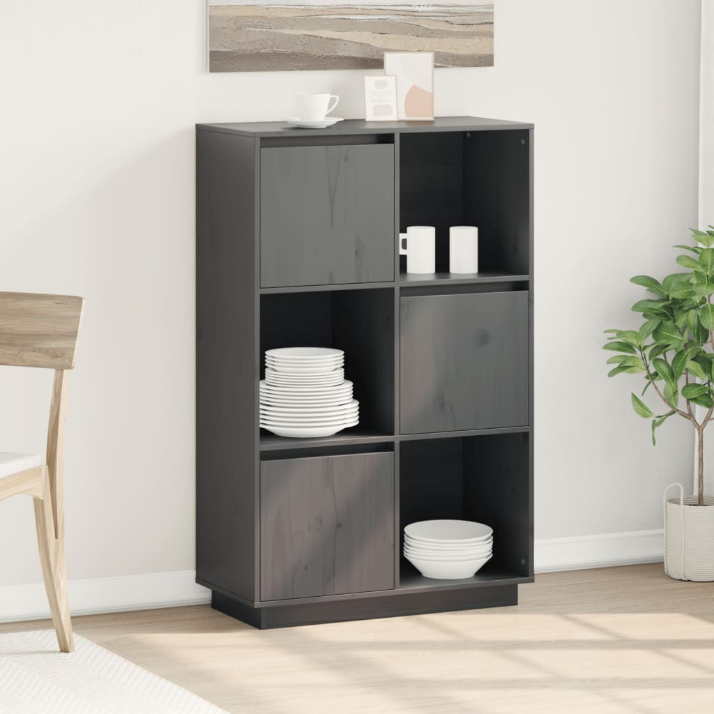 Buffet haut Gris 74x35x117 cm Bois massif de pin - XIOS