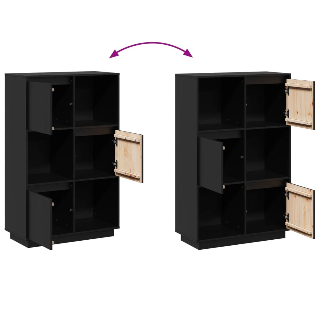 Buffet Noir 74x35x117 cm Bois massif de pin - XIOS