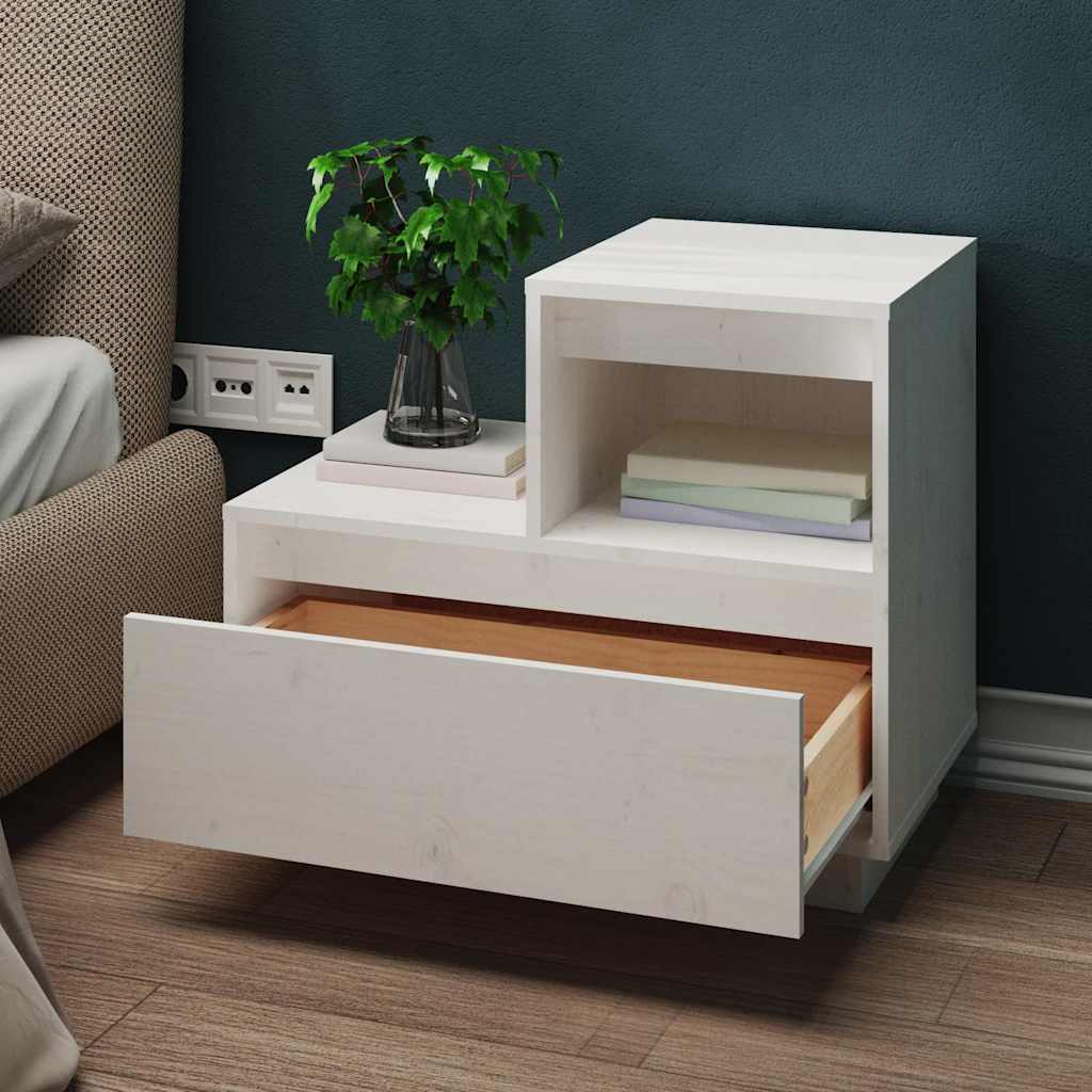 Table de chevet Blanc 60x34x51 cm Bois de pin solide - XIOS
