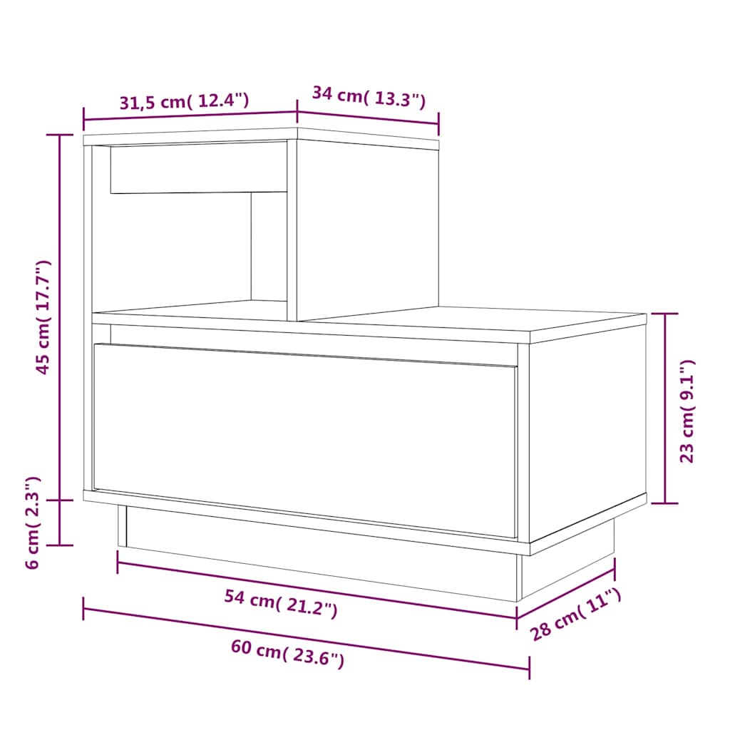 Table de chevet Blanc 60x34x51 cm Bois de pin solide - XIOS