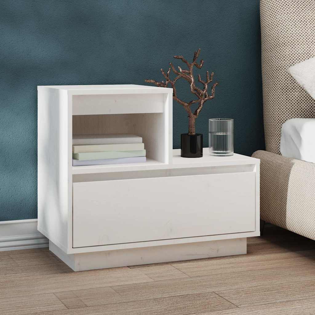 Table de chevet Blanc 60x34x51 cm Bois de pin solide - XIOS