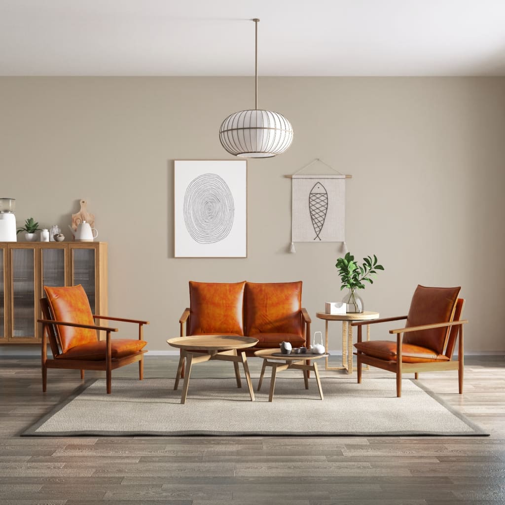 Ensemble de canapés 3 pcs Cuir véritable Bois massif d'acacia - XIOS