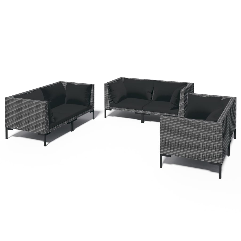 Salon de jardin 6 pcs avec coussins Résine tressée Gris foncé