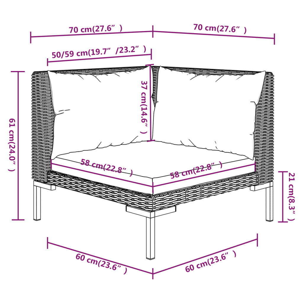 Salon de jardin 6 pcs avec coussins Résine tressée Gris foncé