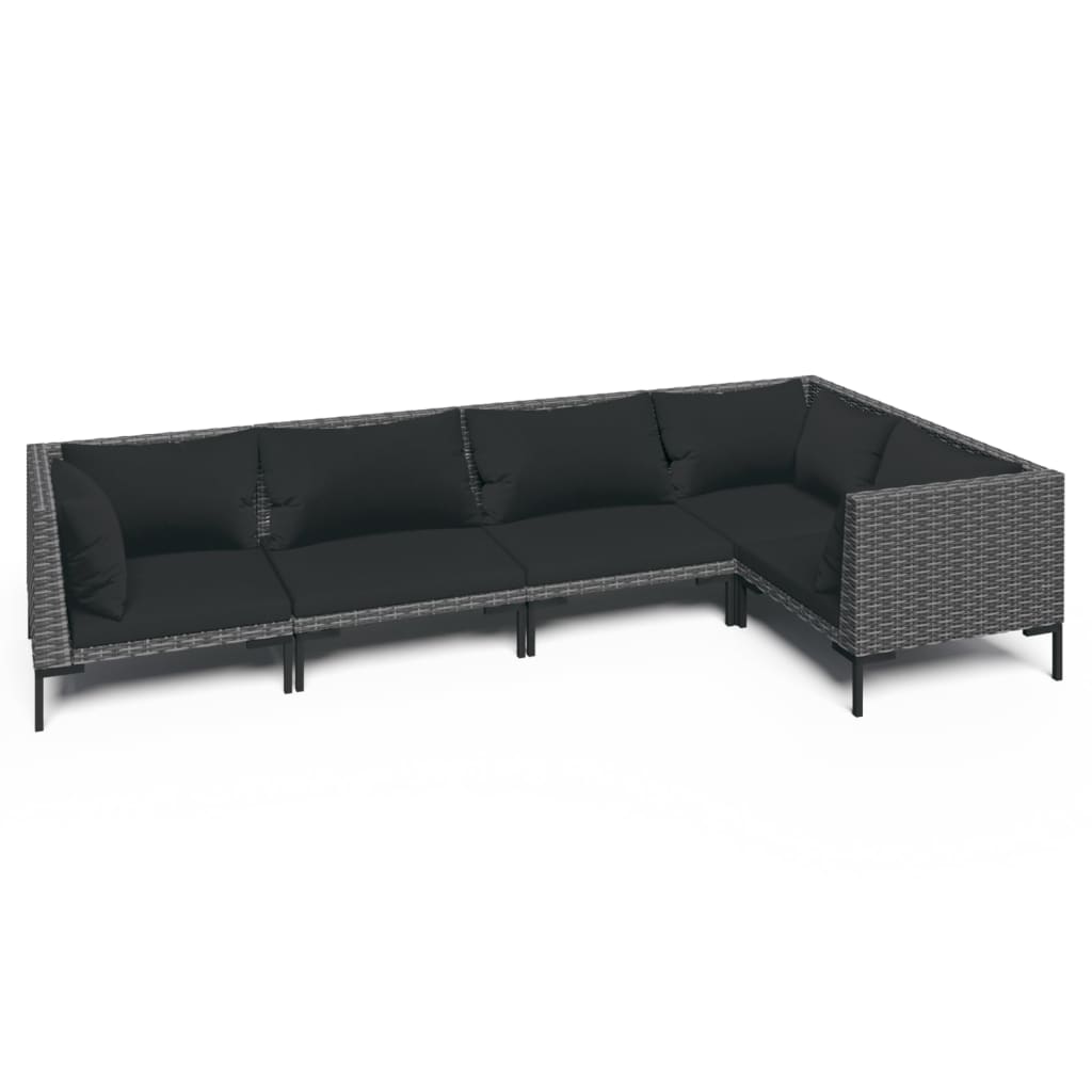 Salon de jardin 5 pcs avec coussins Résine tressée Gris foncé
