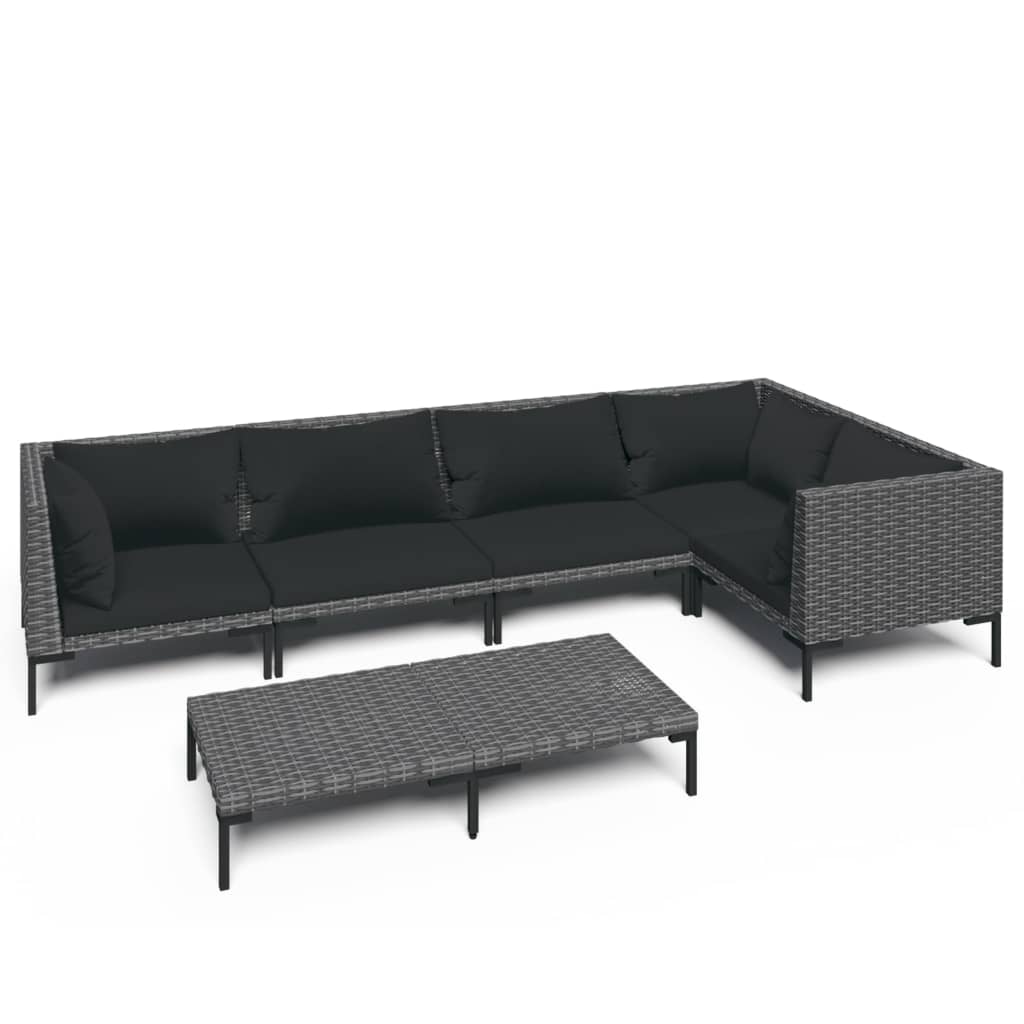 Salon de jardin 6 pcs avec coussins Résine tressée Gris foncé