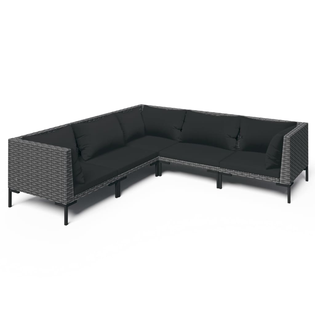 Salon de jardin 5 pcs avec coussins Résine tressée Gris foncé