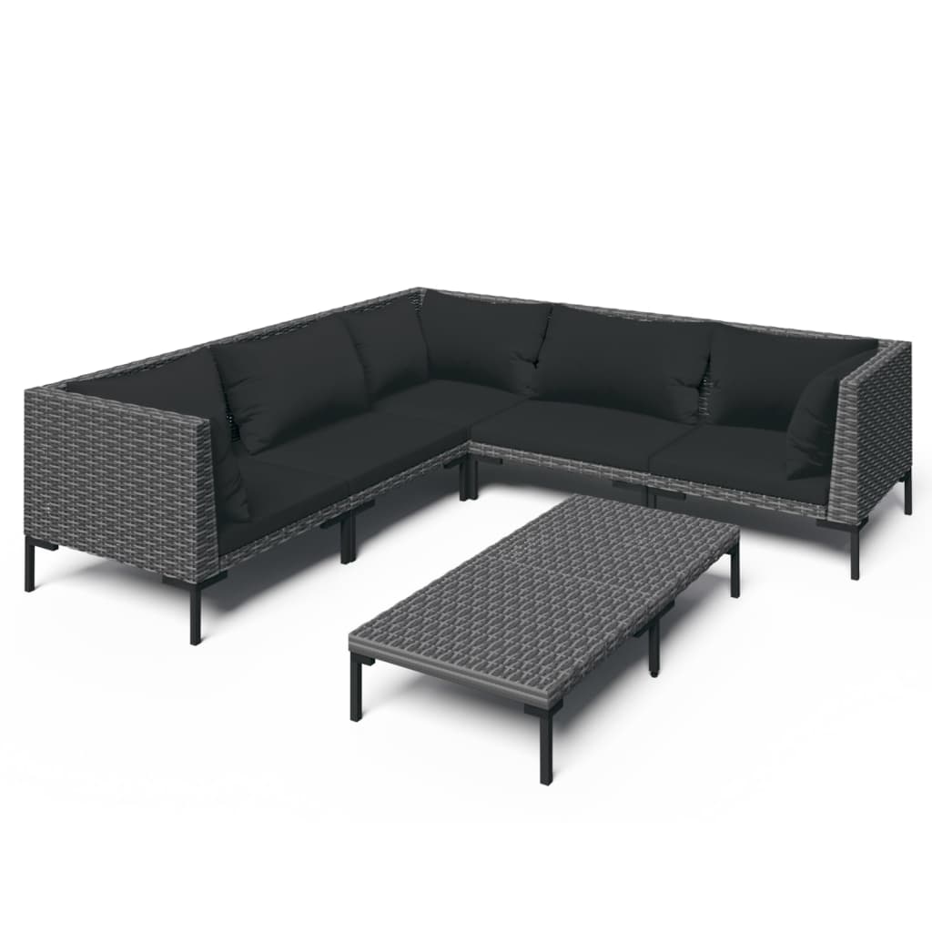 Salon de jardin 6 pcs avec coussins Résine tressée Gris foncé