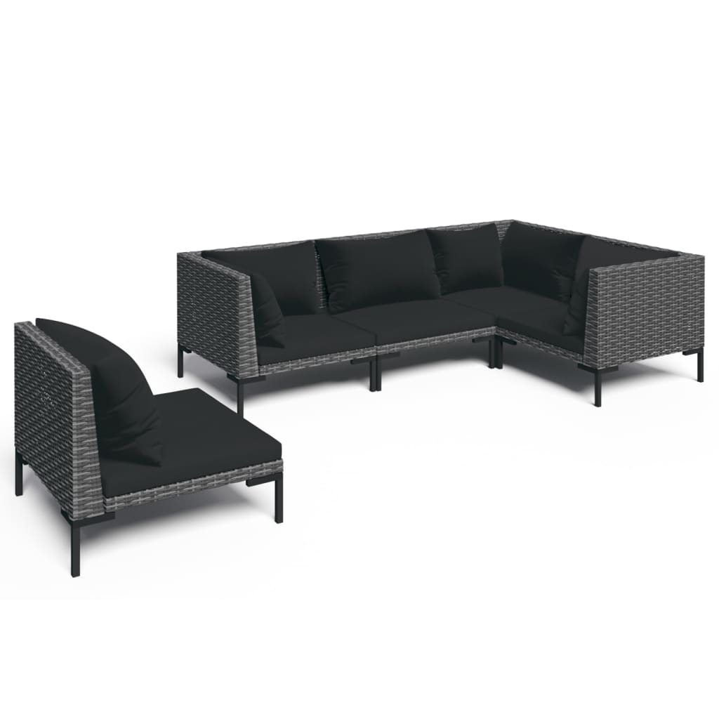 Salon de jardin 5 pcs avec coussins Résine tressée Gris foncé