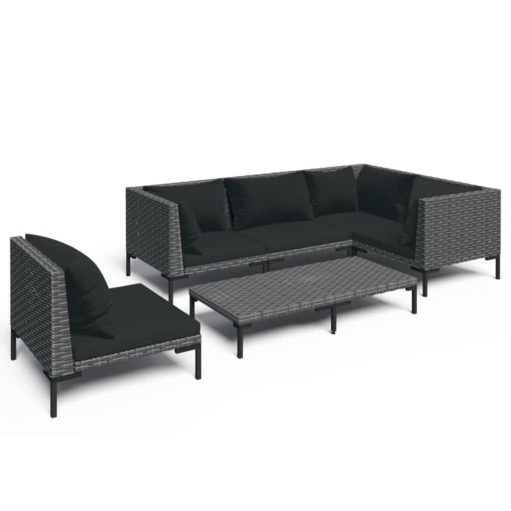 Salon de jardin 6 pcs avec coussins Résine tressée Gris foncé