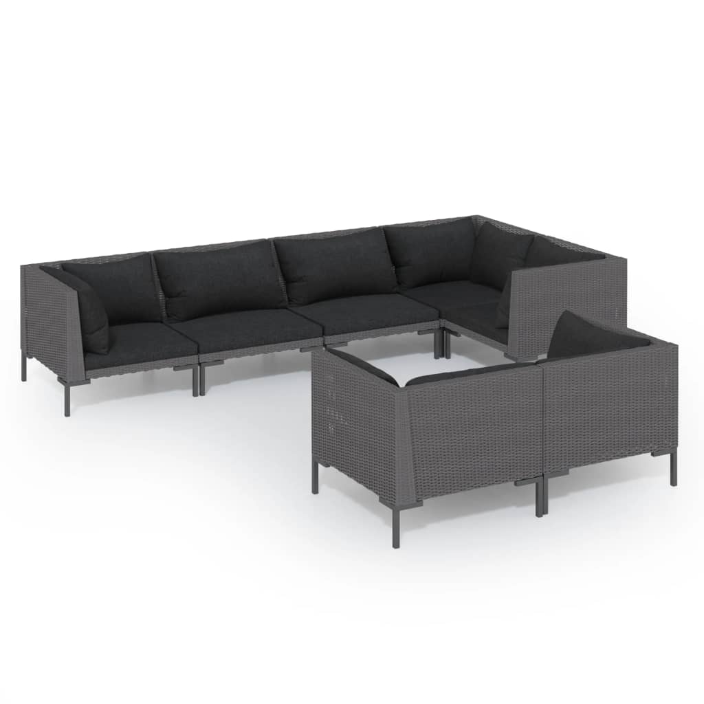 Salon de jardin 7 pcs avec coussins Résine tressée Gris foncé