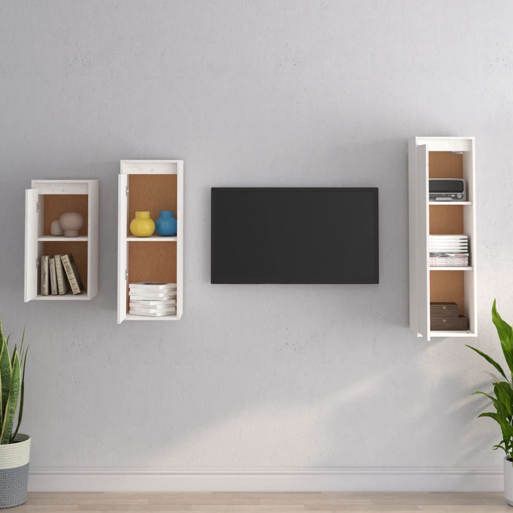 Meubles TV 3 pcs Blanc Bois massif de pin - XIOS