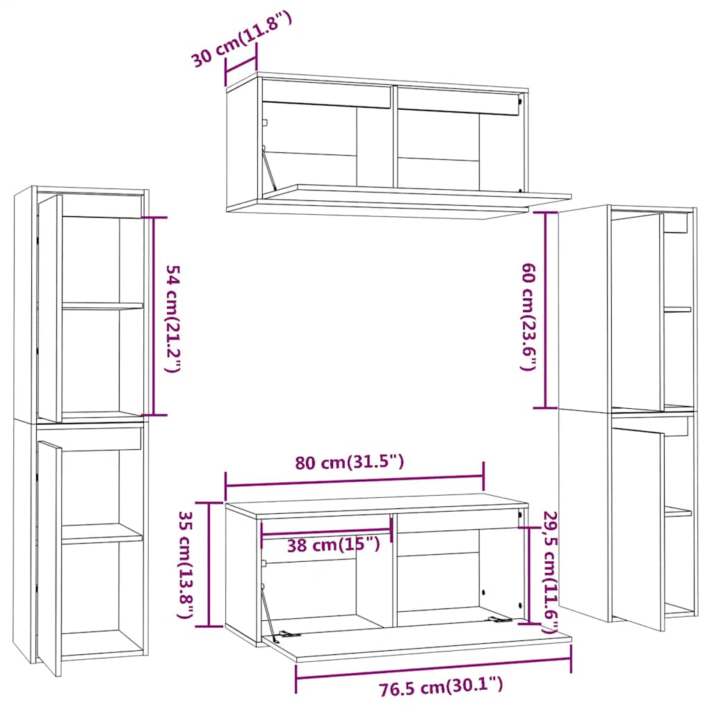 Meubles TV 6 pcs Blanc Bois massif de pin - XIOS