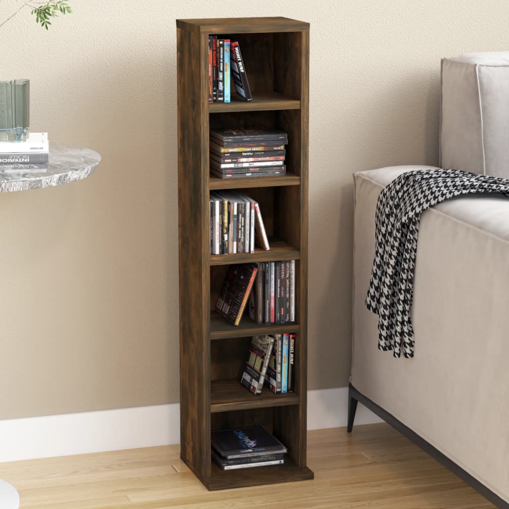 Armoire à CD Chêne fumé 21x20x88 cm Bois d'ingénierie Fixations & meubles de rangement multimédia vidaXL