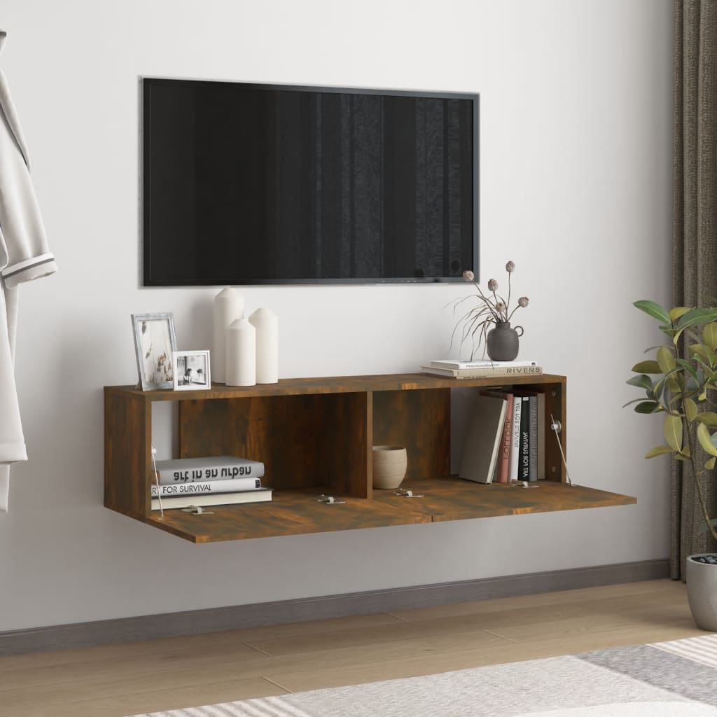 Armoire murale TV Chêne fumé 120x30x30 cm Bois d'ingénierie - XIOS