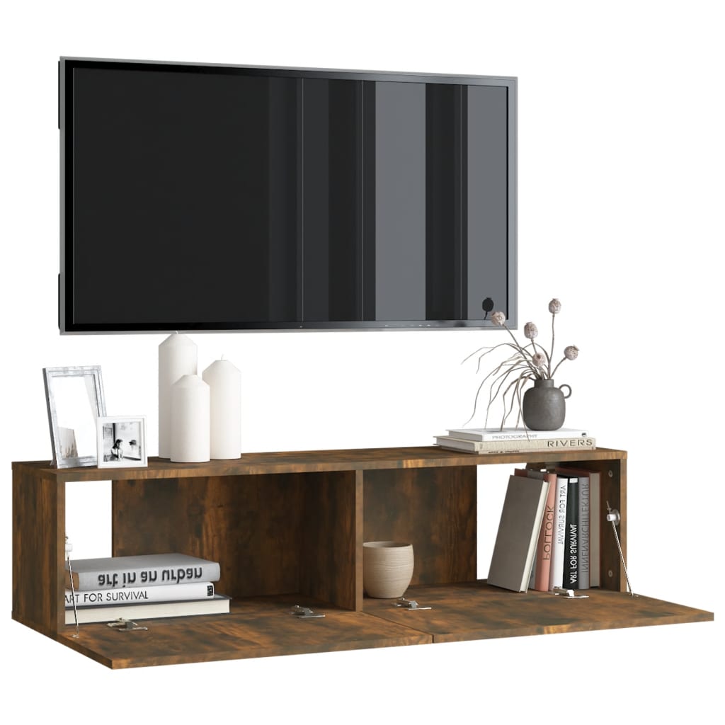 Armoire murale TV Chêne fumé 120x30x30 cm Bois d'ingénierie - XIOS