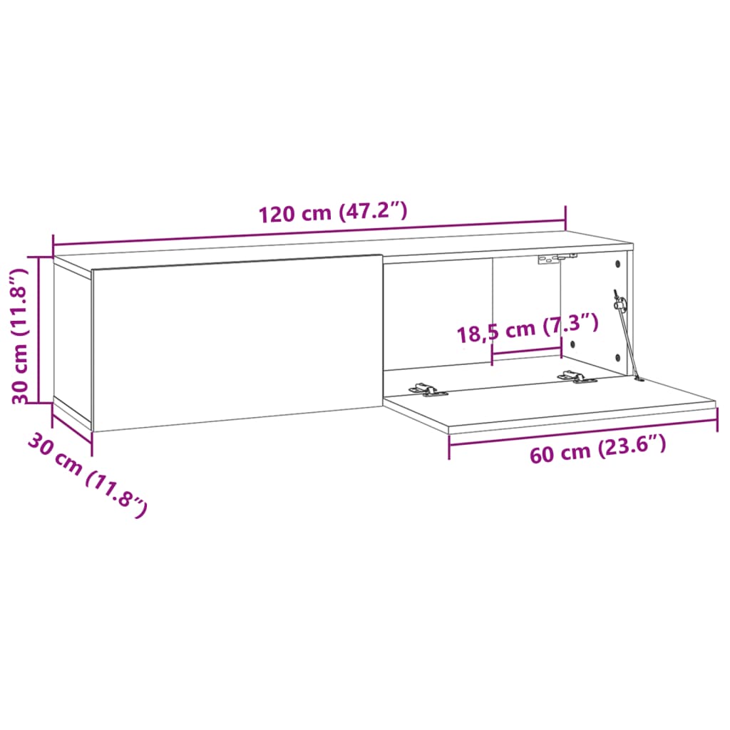 Armoire murale TV Sonoma gris 120x30x30 cm Bois d'ingénierie - XIOS