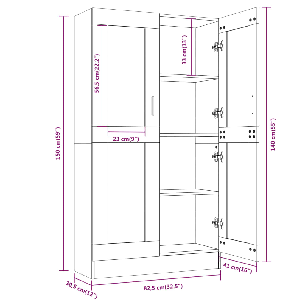 Armoire à vitrine Chêne fumé 82,5x30,5x150 cm Bois d'ingénierie - XIOS