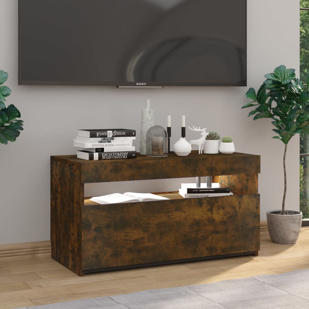 Meuble TV avec lumières LED Chêne fumé 75x35x40 cm - XIOS