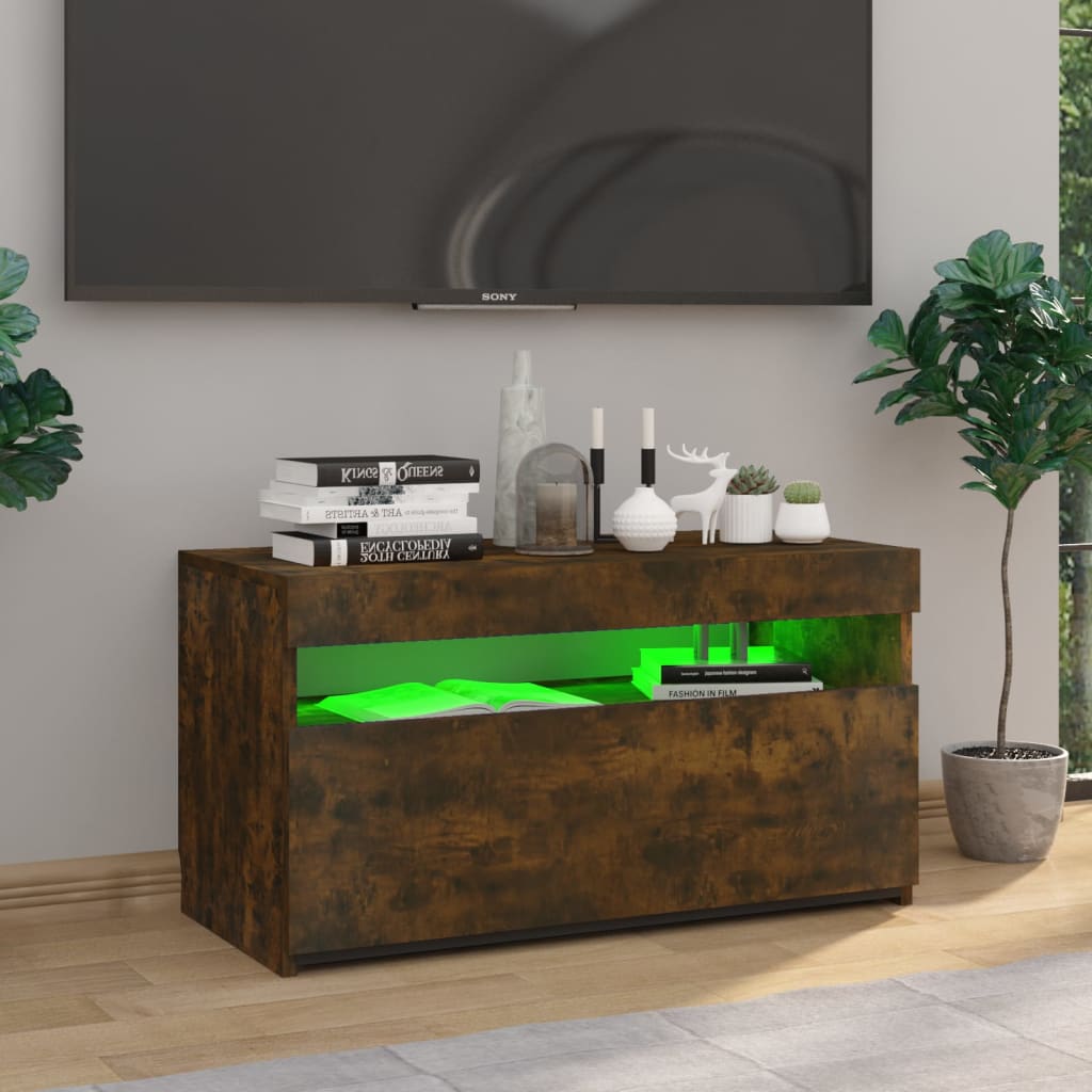 Meuble TV avec lumières LED Chêne fumé 75x35x40 cm - XIOS