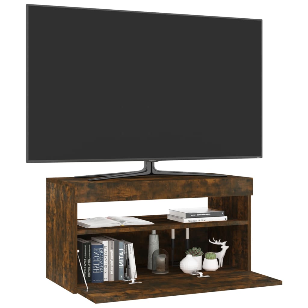 Meuble TV avec lumières LED Chêne fumé 75x35x40 cm - XIOS
