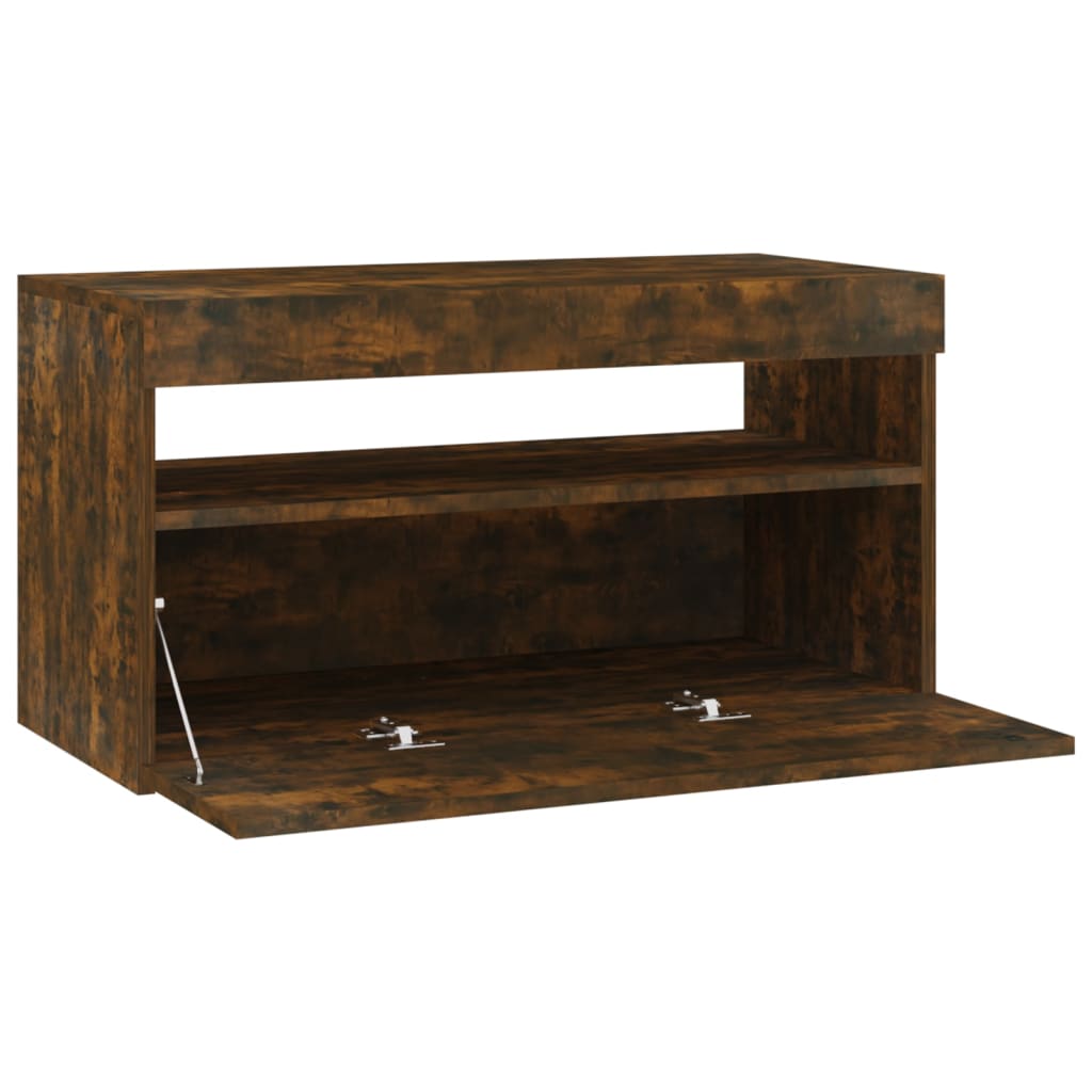 Meuble TV avec lumières LED Chêne fumé 75x35x40 cm - XIOS