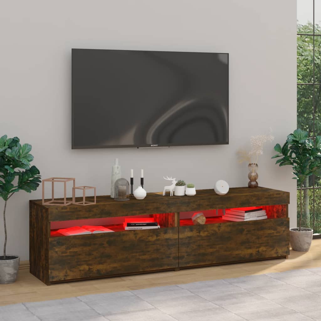 Meubles TV avec lumières LED 2 pcs Chêne fumé 75x35x40 cm Meubles TV vidaXL   
