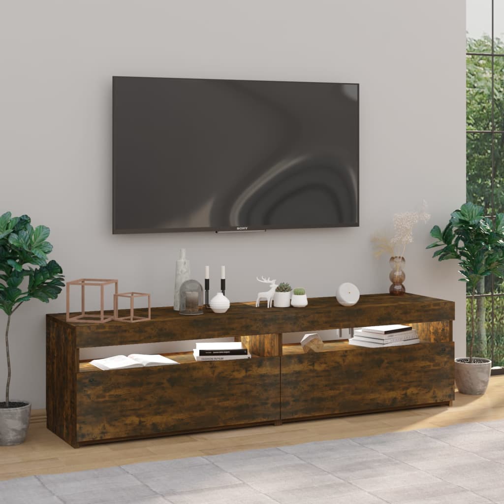 Meubles TV avec lumières LED 2 pcs Chêne fumé 75x35x40 cm Meubles TV vidaXL   