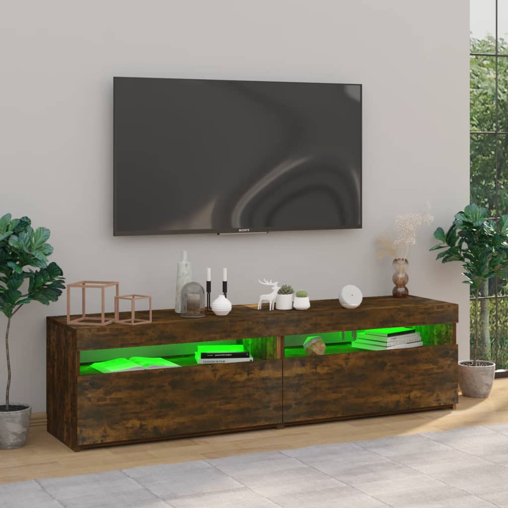 Meubles TV avec lumières LED 2 pcs Chêne fumé 75x35x40 cm Meubles TV vidaXL   