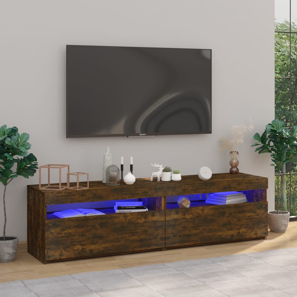 Meubles TV avec lumières LED 2 pcs Chêne fumé 75x35x40 cm Meubles TV vidaXL   