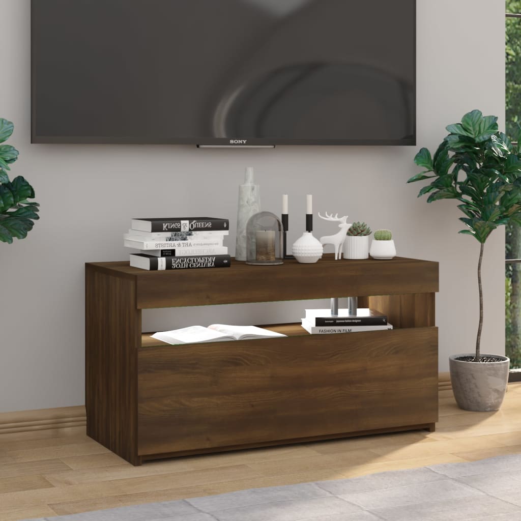 Meuble TV avec lumières LED Chêne marron 75x35x40 cm - XIOS