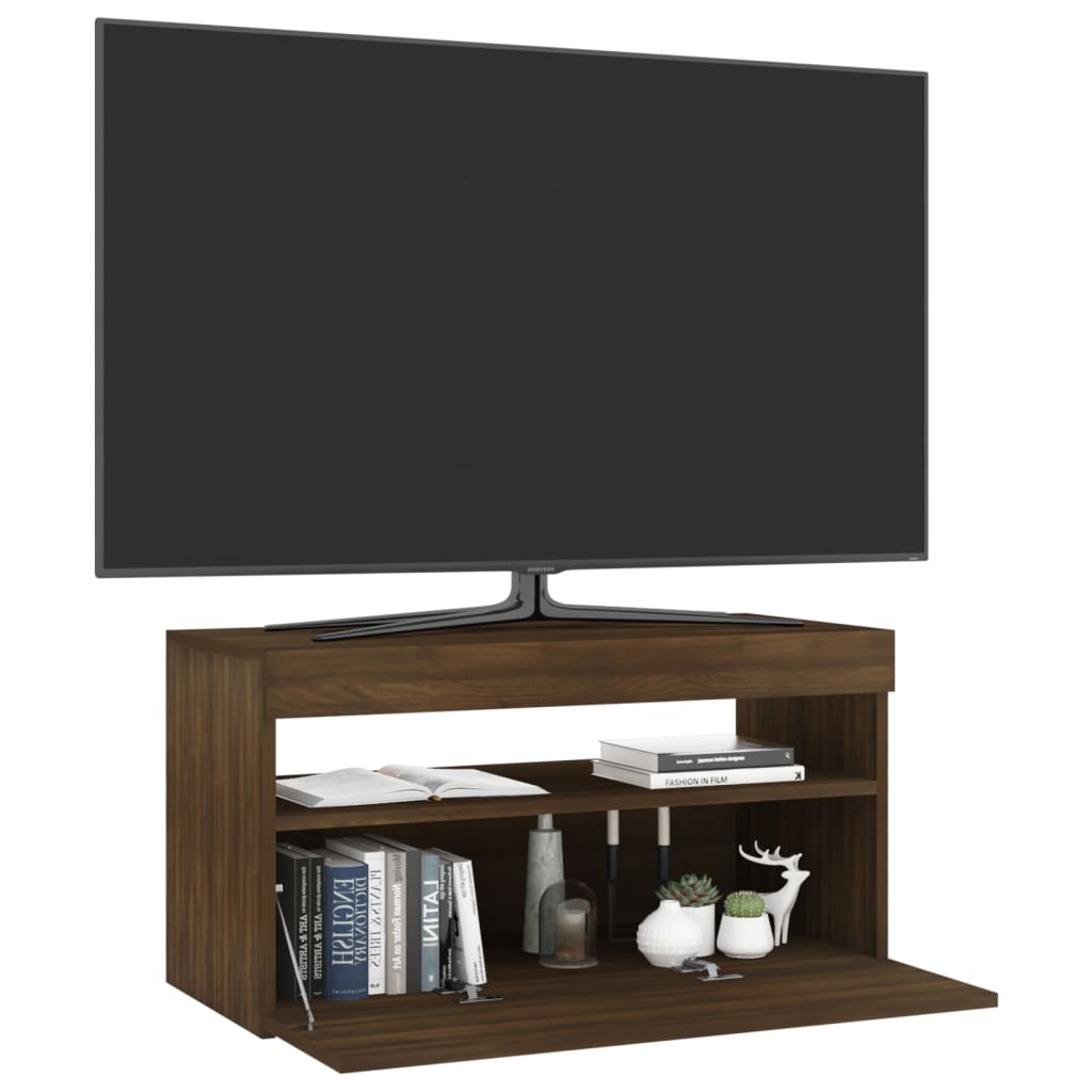 Meuble TV avec lumières LED Chêne marron 75x35x40 cm - XIOS