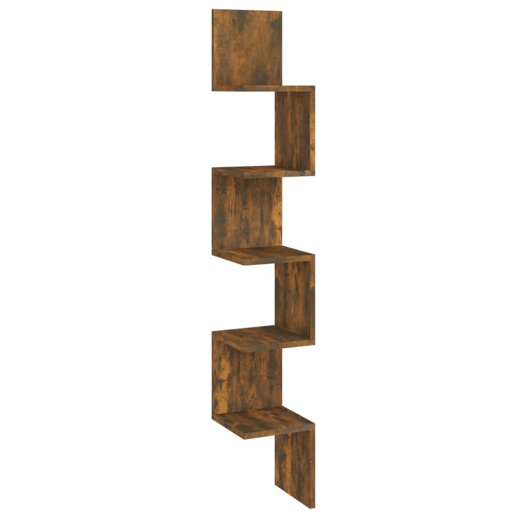 Étagère d'angle murale Chêne fumé 20x20x127,5cm Bois ingénierie Étagères murales & corniches vidaXL