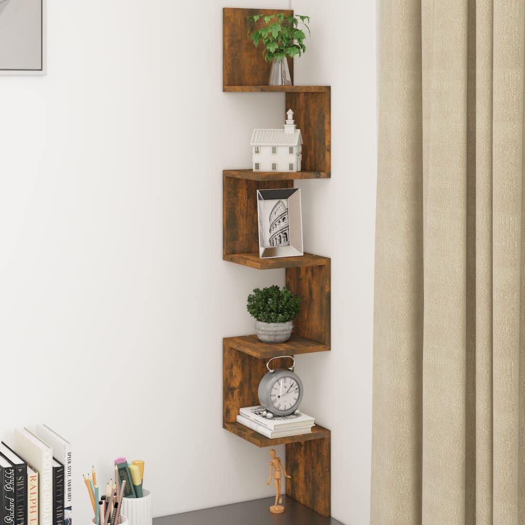 Étagère d'angle murale Chêne fumé 20x20x127,5cm Bois ingénierie Étagères murales & corniches vidaXL