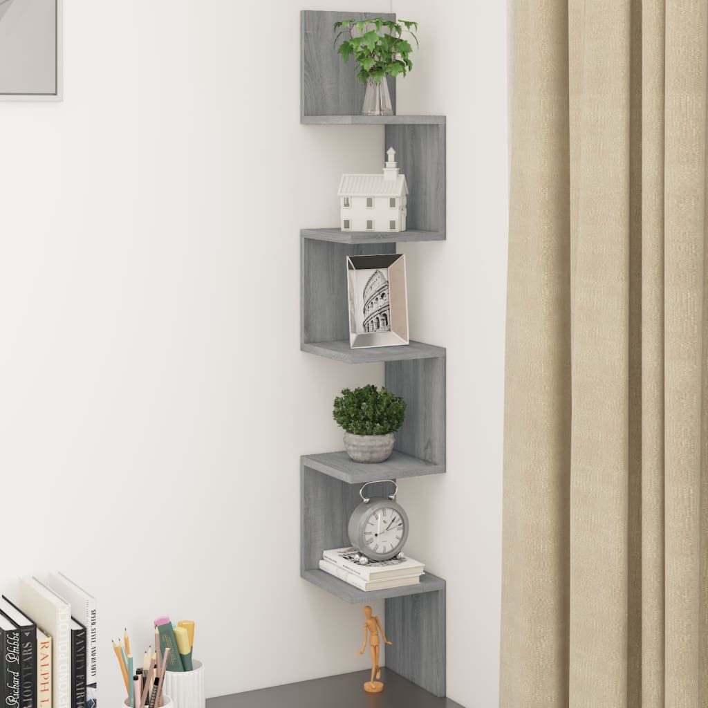 Étagère angle murale Sonoma gris 20x20x127,5 cm Bois ingénierie - XIOS
