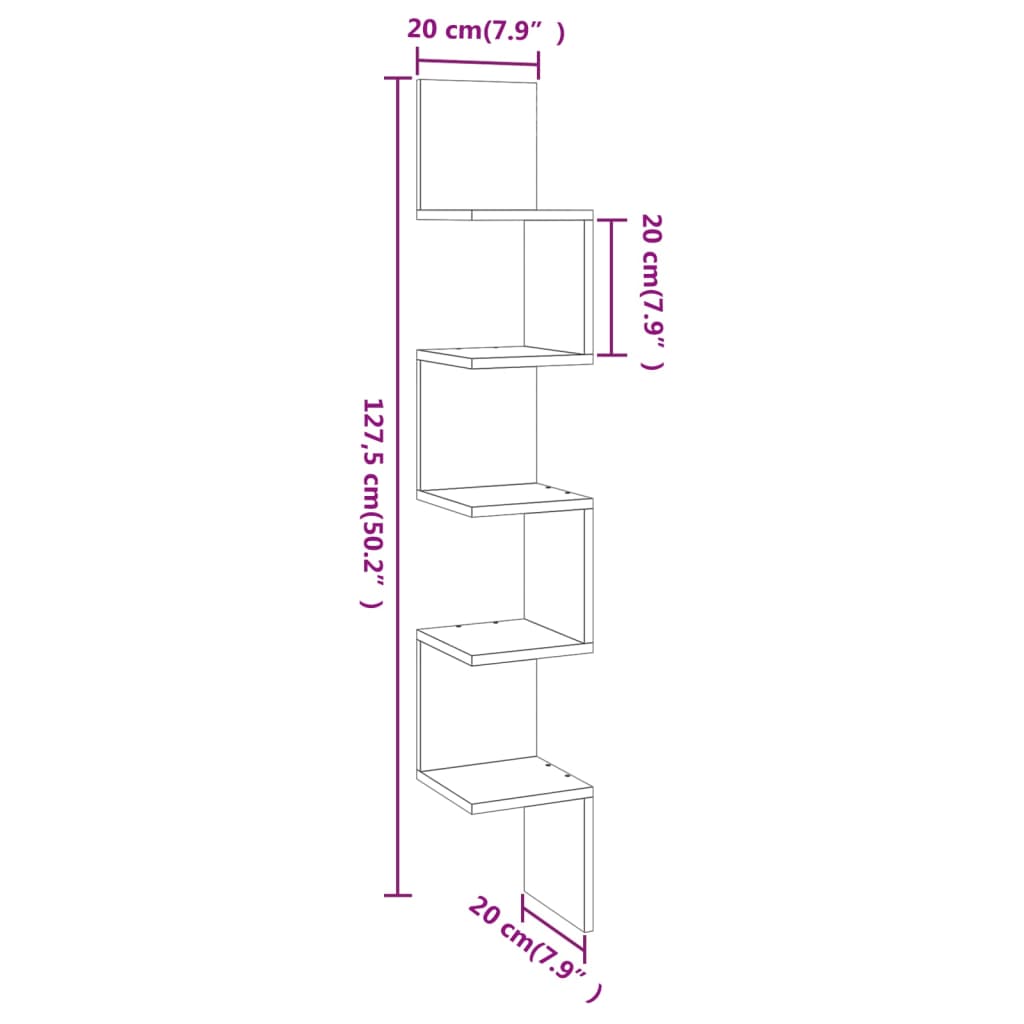 Étagère d'angle murale Chêne brun 20x20x127,5cm Bois ingénierie - XIOS