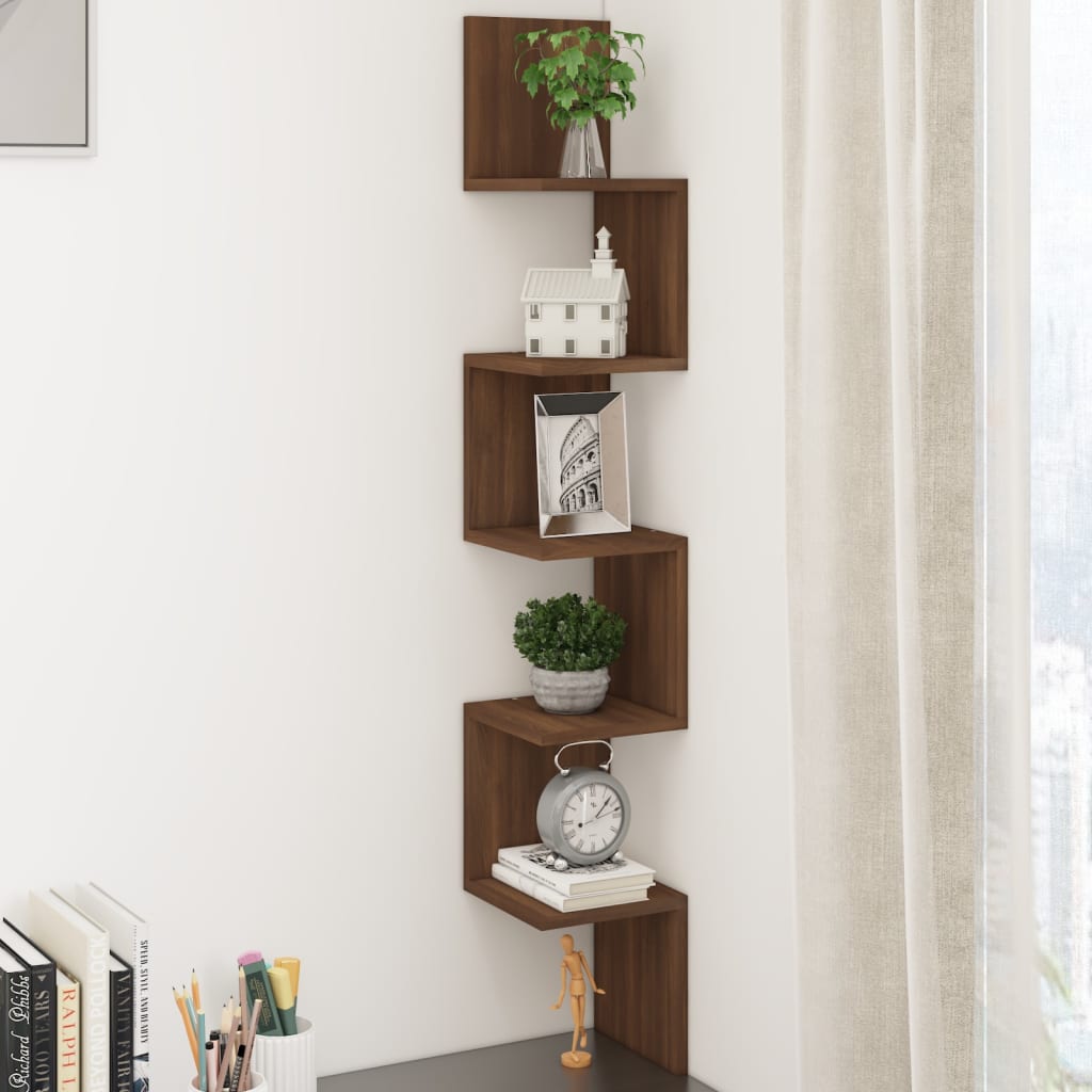 Étagère d'angle murale Chêne brun 20x20x127,5cm Bois ingénierie - XIOS