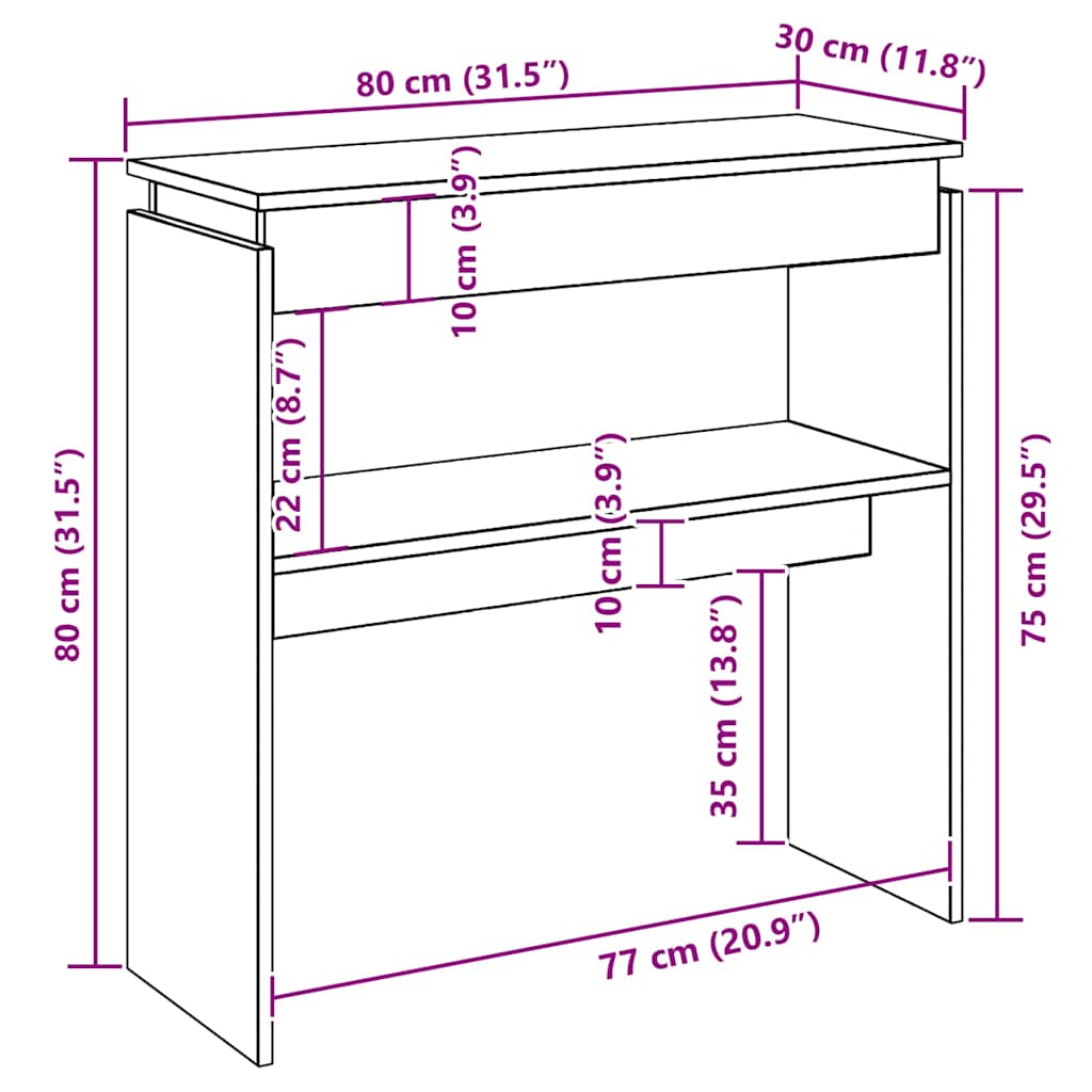 Table console Chêne fumé 80x30x80 cm Bois d'ingénierie - XIOS
