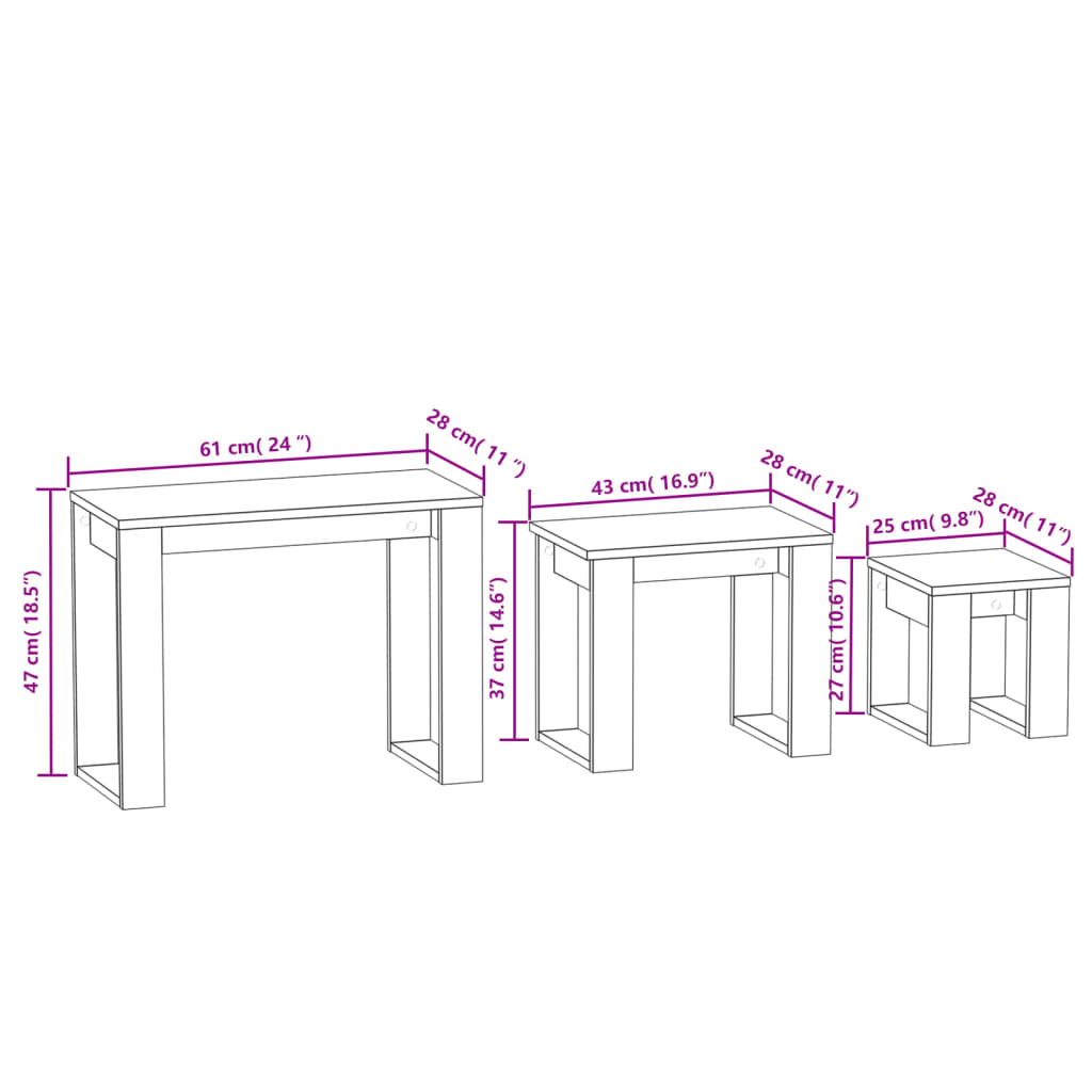 Tables gigognes 3 pcs Chêne fumé Bois d'ingénierie - XIOS