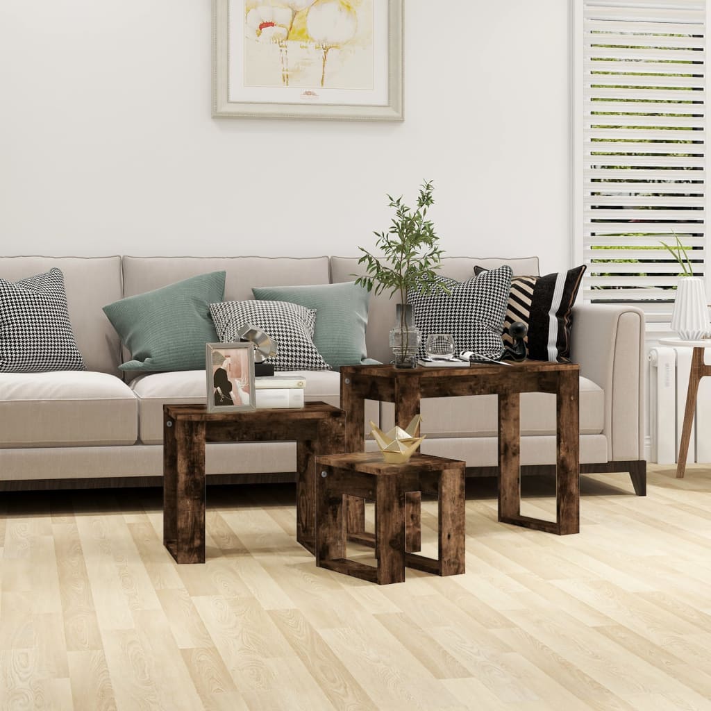 Tables gigognes 3 pcs Chêne fumé Bois d'ingénierie - XIOS
