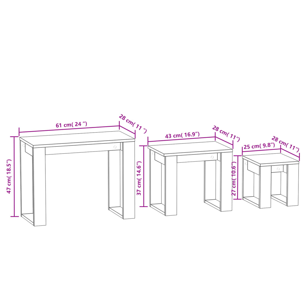 Tables gigognes 3 pcs Sonoma gris Bois d'ingénierie - XIOS