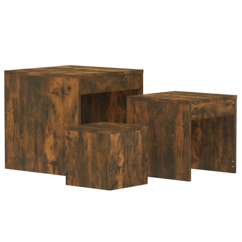 Tables gigognes 3 pcs Chêne fumé Bois d'ingénierie Tables d'appoint vidaXL