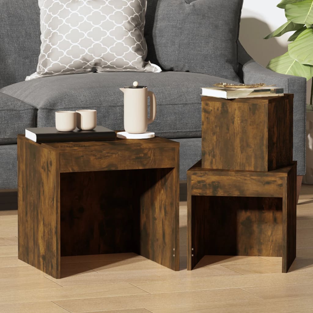 Tables gigognes 3 pcs Chêne fumé Bois d'ingénierie Tables d'appoint vidaXL