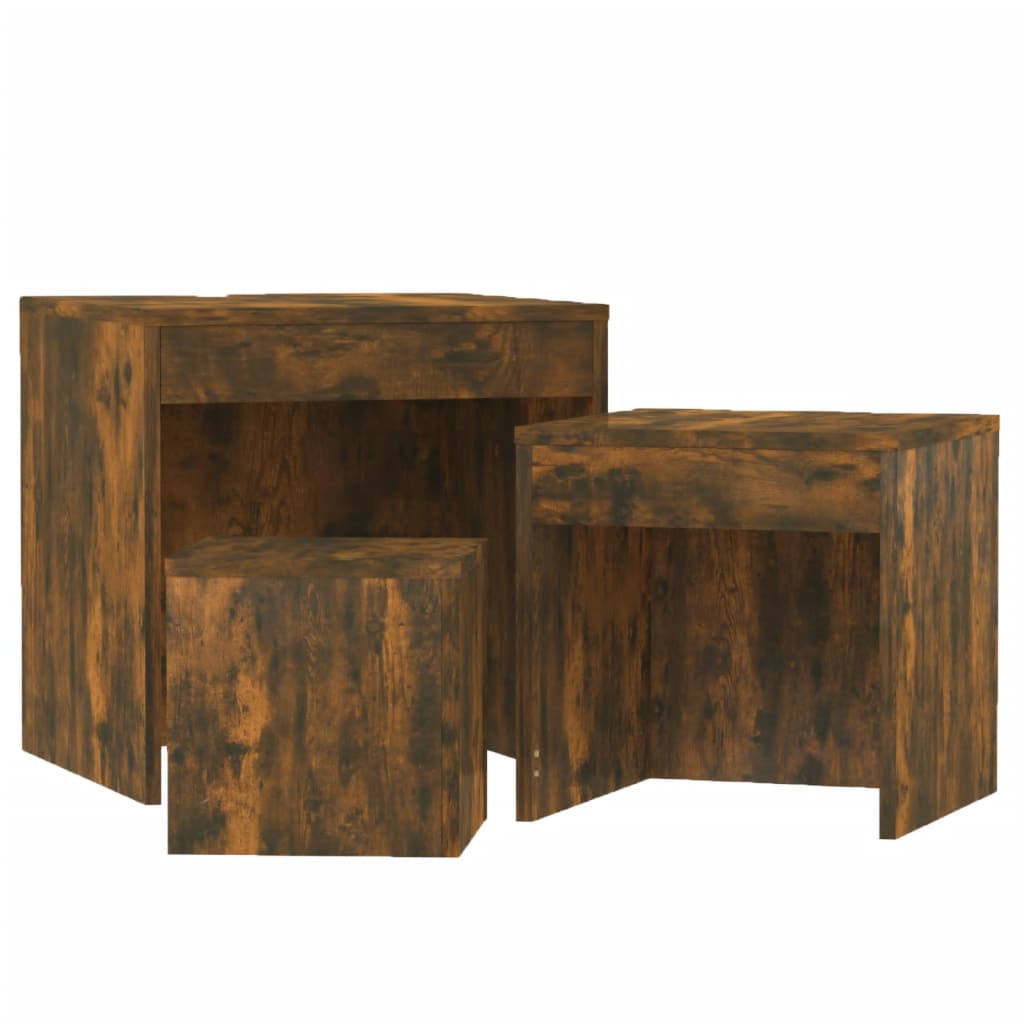 Tables gigognes 3 pcs Chêne fumé Bois d'ingénierie Tables d'appoint vidaXL