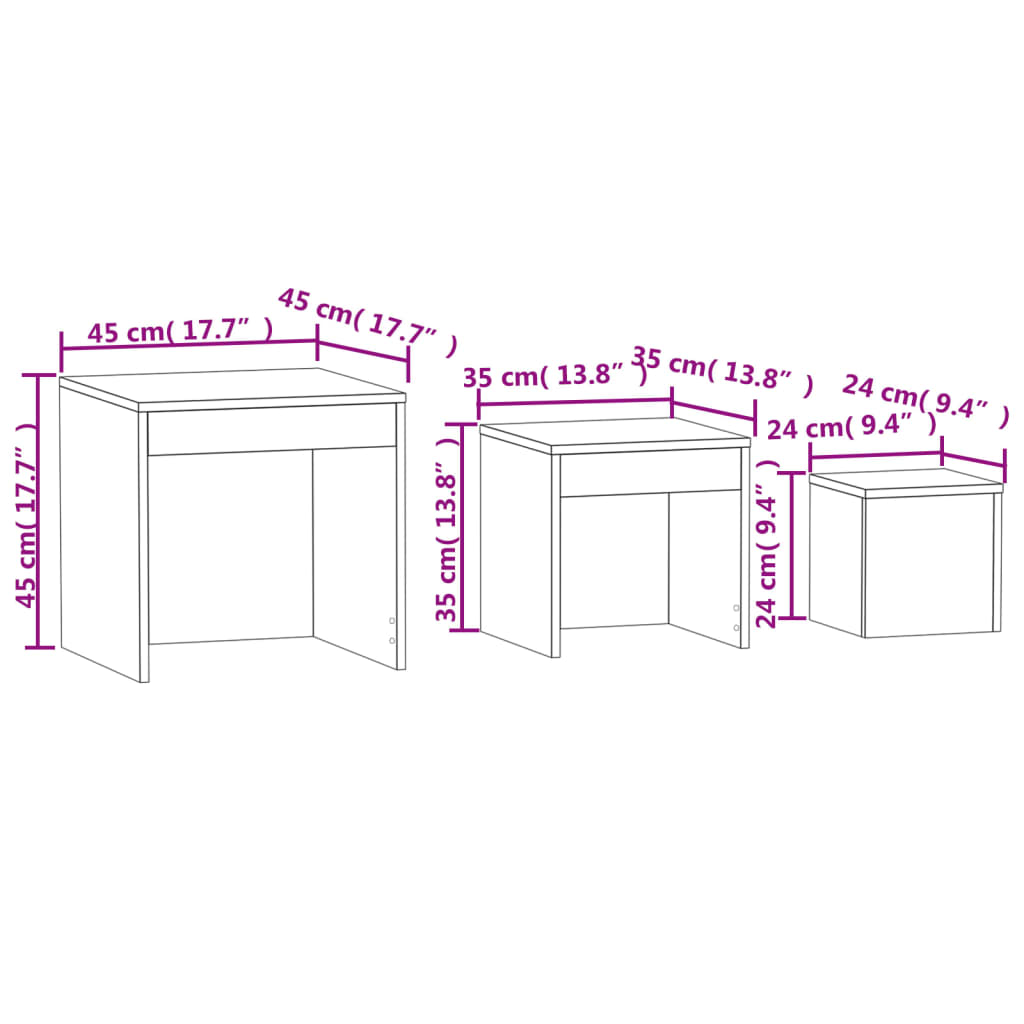 Tables gigognes 3 pcs Chêne fumé Bois d'ingénierie Tables d'appoint vidaXL