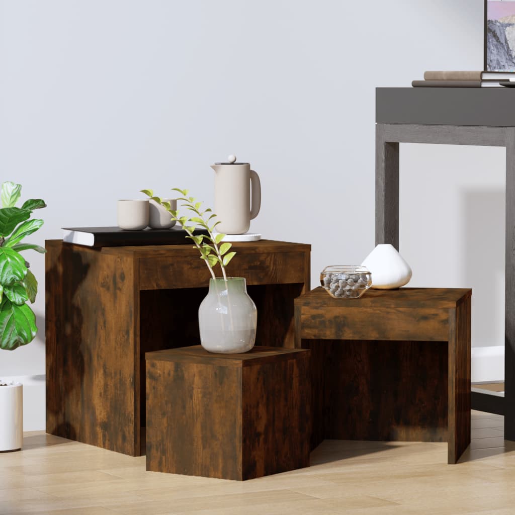 Tables gigognes 3 pcs Chêne fumé Bois d'ingénierie Tables d'appoint vidaXL