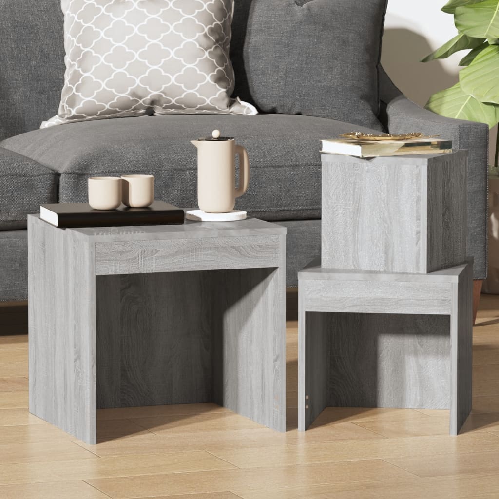 Tables gigognes 3 pcs Sonoma gris Bois d'ingénierie Tables d'appoint vidaXL